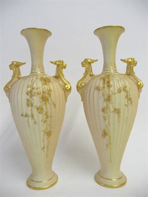 Lot 41 - A Pair of Royal Worcester Porcelain Blush Ivory Neo-Classical Vases, circa 1894, of slender...