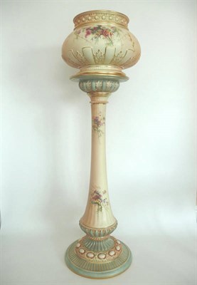 Lot 44 - A Royal Worcester Blush Ivory Porcelain Jardiniere on Pedestal, 1899, the cauldron shape jardiniere