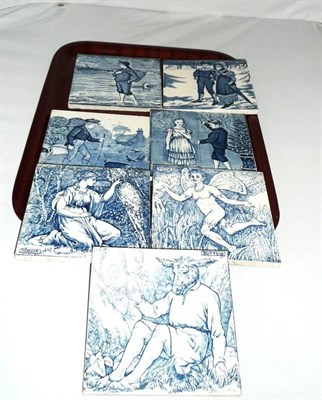 Lot 1 - Seven Wedgwood blue and white transfer-printed tiles