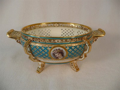 Lot 48 - A Minton Porcelain Pierced Oval Two-Handled Tureen, circa 1880, with strapwork scrolled...