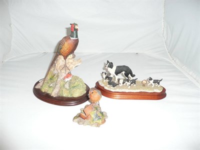 Lot 12 - Border Fine Arts sheep dog with puppies and Border Fine Arts robin perched on broken plant pot...
