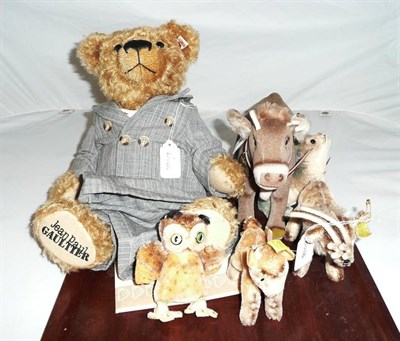 Lot 14 - A Steiff bear in Jean Paul Gaultier, four Steiff animals and an owl
