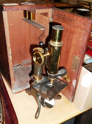 Lot 17 - Brass microscope, boxed