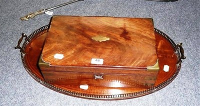 Lot 48 - Oval inlaid mahogany two handled gallery tray and a mahogany brass bound hinged box (2)