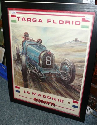 Lot 53 - Phil May - Bugatti Targa Florio Le Madonie, poster study, colour print, signed by the artist,...