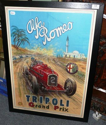 Lot 54 - Phil May - Alfa Romeo Tripoli Grand Prix, poster study, colour print signed by the artist, 72cm...