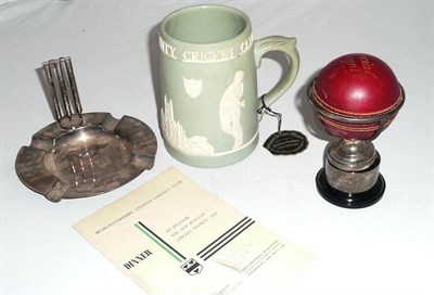 Lot 62 - Cricket Memorabilia, comprising an 'Australia XI 20th English Tour 1948' silver plated ashtray with
