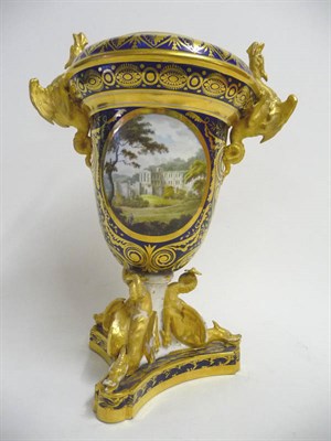 Lot 55 - A Derby Porcelain Topographical Vase, circa 1820-30, of semi-ovoid shape with dished neck,...