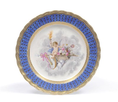 Lot 56 - A Derby Dessert Plate, circa 1800, fluted circular, the central vignette painted with a putto...