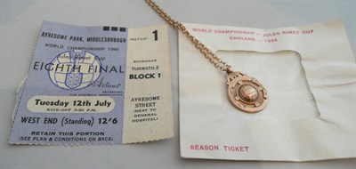 Lot 90 - A 9ct Gold Amateur Football Medallion, with chain (total weight 14g); A 1966 World Cup Ticket...
