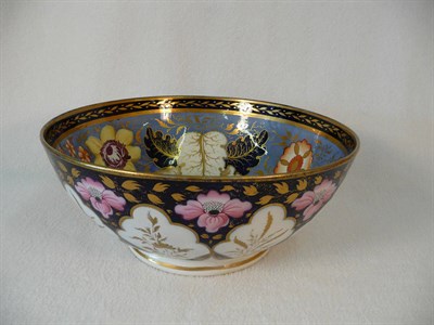 Lot 57 - A Newhall Porcelain Large Floral Bowl, Pattern No.1373, early 19th century, semi-ovoid, the...