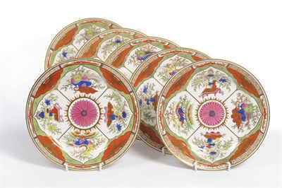Lot 58 - A Set of Six Chamberlains Worcester Plates, circa 1810, each decorated with the Bengal Tiger...
