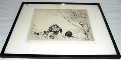 Lot 112 - George Vernon Stokes RBA - 'Springer & Cocker Spaniels', with a pheasant, black and white dry point