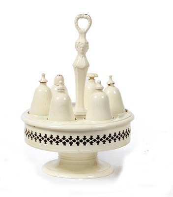Lot 59 - A John Warburton Creamware Cruet Set, circa 1810, with central waisted and panelled stem and...