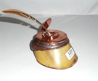 Lot 123 - A Horse Hoof Inkwell, with copper mounts and shoe, the hinged lid engraved 'Erzsike 1900 - 1924'