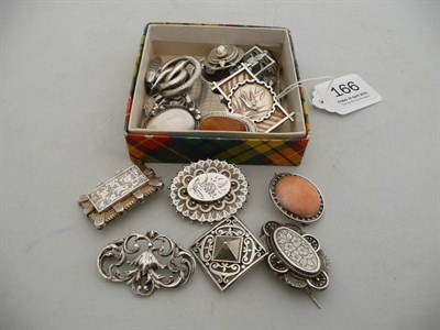 Lot 166 - Assorted silver and other brooches, etc