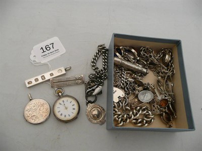Lot 167 - Assorted silver jewellery and a fob watch
