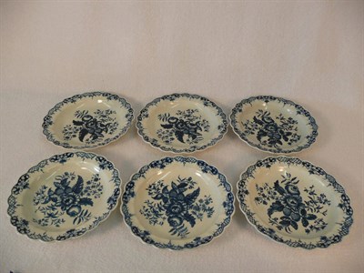 Lot 64 - A Set of Six First Period Worcester Pine Cone Pattern Dessert Plates, circa 1775, each of...