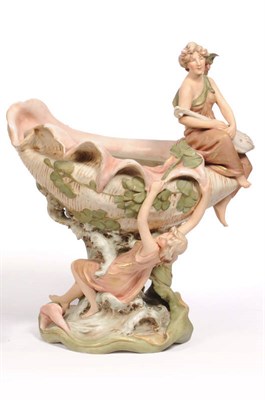 Lot 70 - A Royal Dux Bohemia Art Nouveau Figural Centrepiece Bowl, early 20th century, modelled as a...