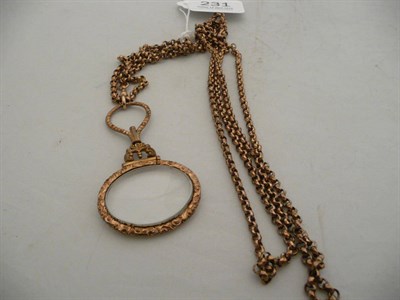 Lot 231 - A faceted belcher link muff chain with an eye glass