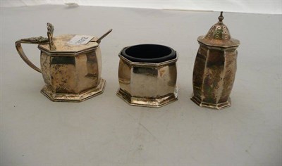 Lot 257 - Three piece silver condiment set (a.f.)