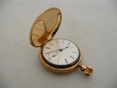 Lot 261 - A full hunter gold plated pocket watch