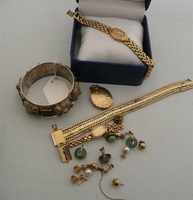 Lot 268 - Three 9 carat gold studs, a pair of 9 carat gold cuff-links, a locket, assorted earrings, two...