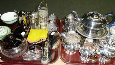 Lot 272 - Silver and tortoiseshell dressing table pieces and a quantity of silver plate on two trays