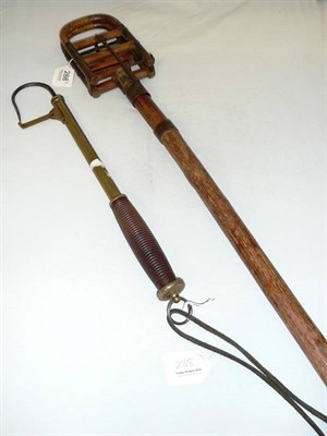 Lot 288 - A Telescopic Brass Gaff, with turned wood handle and leather strap; A Bamboo Shooting Stick. (2)