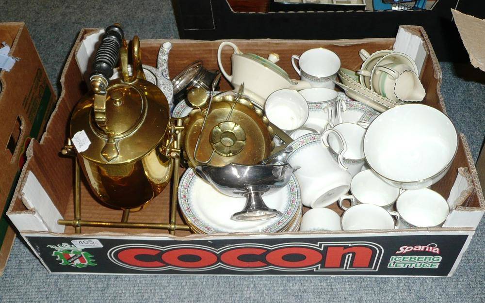 Lot 405 - Quantity of tea wares, spirit kettle, 1914 Christmas tin, Dunhill cuff-links, napkin ring,...