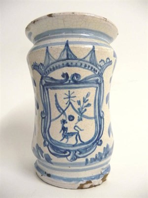 Lot 100 - A Tin Glazed Pottery Small Blue and White Drugs Jar, Spanish or Italian, late 17th/early 18th...