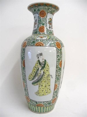 Lot 113 - A Chinese Famille Verte Porcelain Vase, late 19th century, of baluster shape, the concave sided...