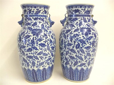 Lot 114 - A Pair of Chinese Blue and White Porcelain Vases, circa 1880, of baluster shape, with slightly...