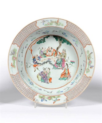 Lot 116 - A Chinese Export Porcelain Water Bowl, circa 1820-50, circular, the angled broad rim painted...