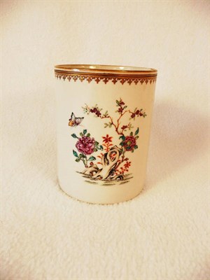 Lot 118 - A Chinese Export Porcelain Famille Rose Armorial Mug, circa 1760, the C shape handle with...