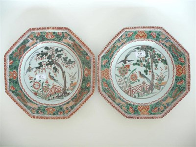 Lot 121 - A Pair of Chinese Famille Verte Porcelain Octagonal Dishes, Kangxi (1662-1772), of European...