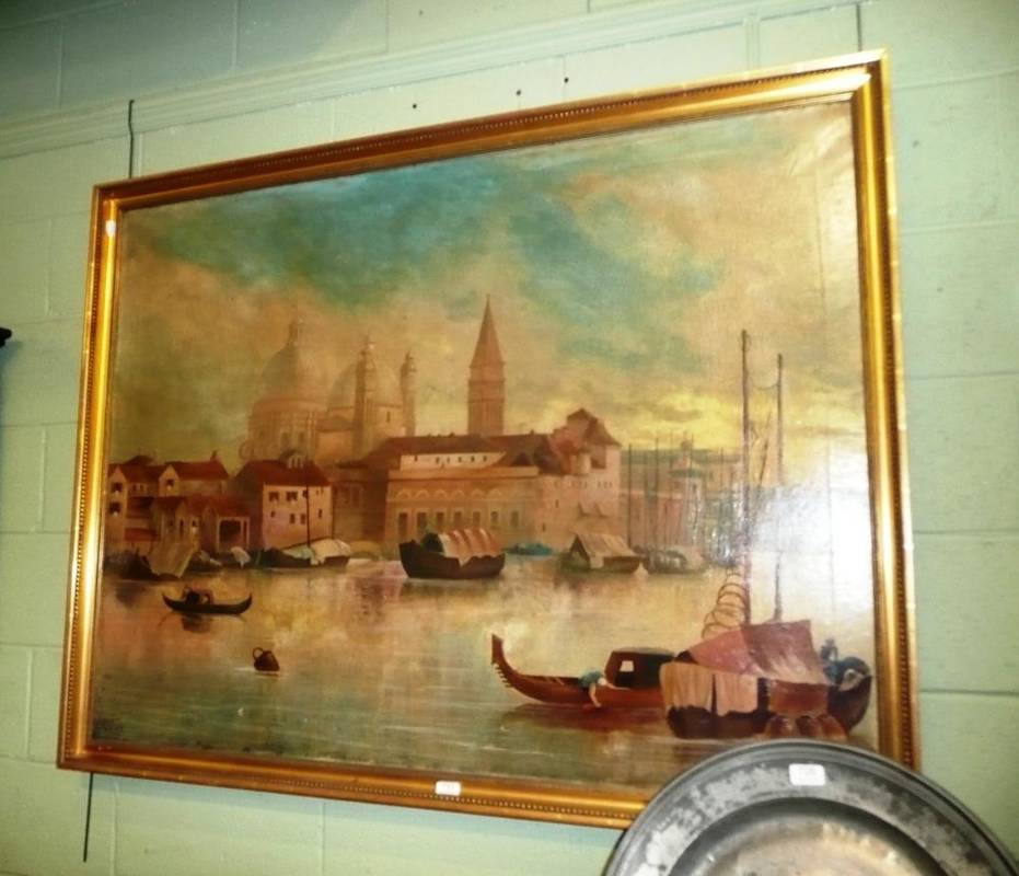 Lot 793 - Oil on canvas of Italian canal scene