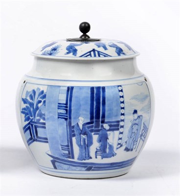 Lot 128 - A Chinese Blue and White Export Porcelain Jar and Cover, Kangxi (1662-1722), of compressed...