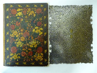 Lot 140 - A Qajar Lacquered Book Cover, 19th century, the front and back painted with a shrub with...