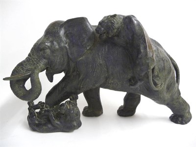 Lot 143 - A Japanese Bronze Group of Two Tigers Attacking an Elephant, late Meiji Period (1868-1912), the...