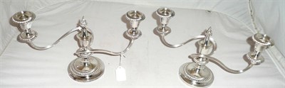Lot 5 - A pair of electroplate two branch candelabra