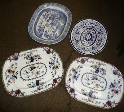 Lot 16 - Blue and white meat plate and three others