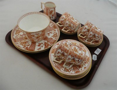 Lot 22 - A Royal Crown Derby gilt and orange floral decorated tea set