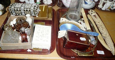 Lot 35 - Miscellaneous bone items, two photograph framed, a cut glass scent bottle and stopper and an...