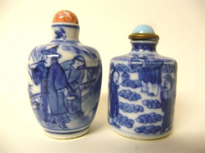 Lot 155 - A Chinese Blue and White Porcelain Snuff Bottle, 19th century, decorated with immortals,...