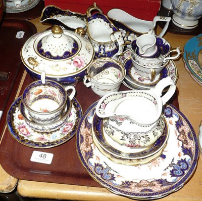 Lot 48 - Assorted 19th century blue and gilt decorated teawares including Mintons, Ridgways, Spode etc