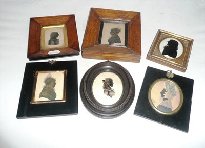 Lot 53 - Six assorted framed portrait silhouettes, one reverse painted on glass (6)