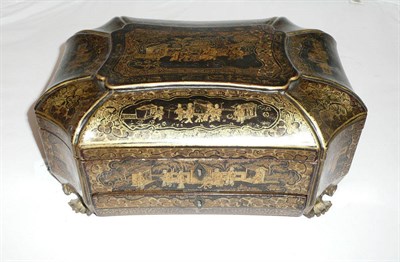 Lot 57 - 19th century Chinese lacquered hinged work box with ivory fittings