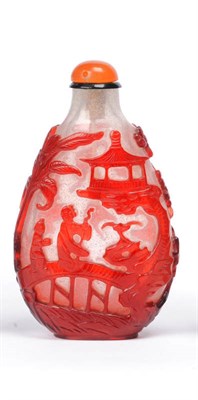 Lot 157 - A Red Overlaid Glass Snuff Bottle, 18th/19th century, the clear ground overlaid in red with figures