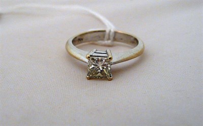 Lot 63 - 18ct white gold princess cut diamond solitaire ring, 0.5 carat approx.